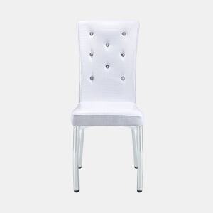 Cadeiras de sala de jantar 2 unidades - Estofamento retro em pele de crocodilo, fivela em cristal, pernas em metal - Branco