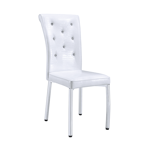 Cadeiras de sala de jantar 2 unidades - Estofamento retro em pele de crocodilo, fivela em cristal, pernas em metal - Branco