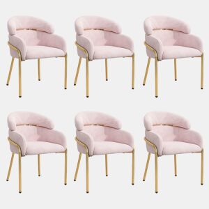 Cadeira de jantar individual 6 unidades - luxo leve, 4 pernas de metal, veludo - rosa