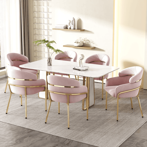 Cadeira de jantar individual 6 unidades - luxo leve, 4 pernas de metal, veludo - rosa