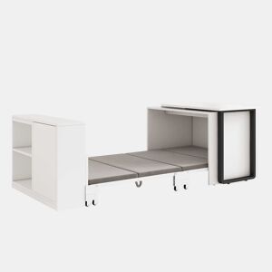Secretária 2 em 1 com cama dobrável - estrutura metálica, colchão de 4 cm, rodízios, armário com 2 compartimentos - branco