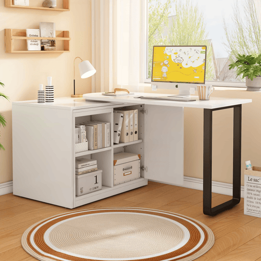 Secretária 2 em 1 com cama dobrável - estrutura metálica, colchão de 4 cm, rodízios, armário com 2 compartimentos - branco