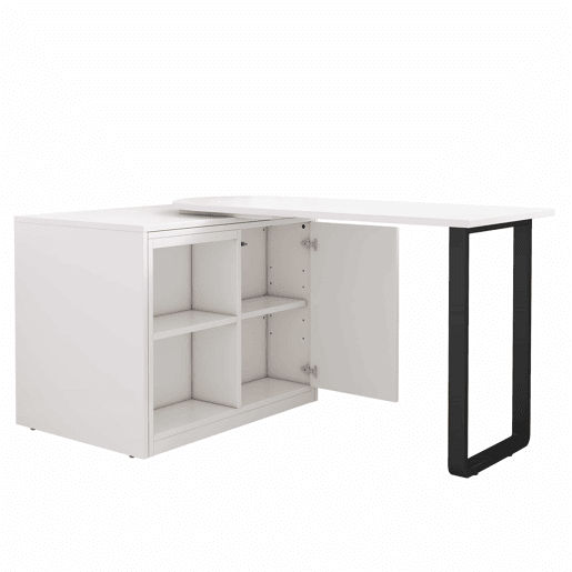 Secretária 2 em 1 com cama dobrável - estrutura metálica, colchão de 4 cm, rodízios, armário com 2 compartimentos - branco