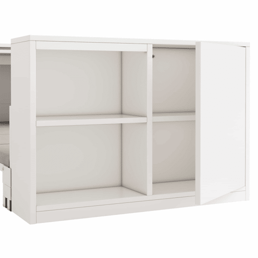 Secretária 2 em 1 com cama dobrável - estrutura metálica, colchão de 4 cm, rodízios, armário com 2 compartimentos - branco