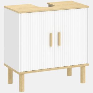 HOMCOM Móvel para Baixo do Lavatório, Armário de Casa de Banho com Prateleira Ajustável, Portas Caneladas e Pés de Madeira, para Lavatório sem Pedestal, 60x30x61 cm, Branco