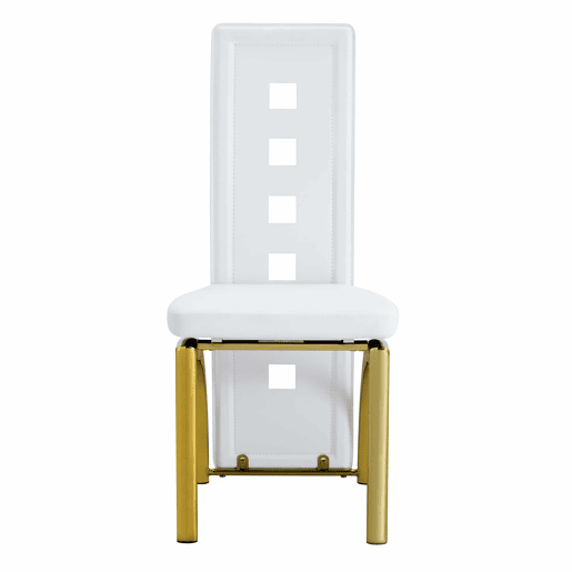 Cadeiras de sala de jantar 2 peças - design europeu com padrão perfurado, couro PU branco mate + pernas metálicas douradas - Branco+Dourado