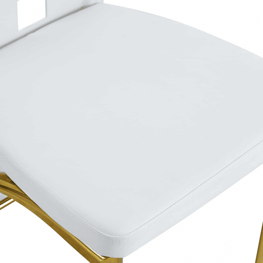 Cadeiras de sala de jantar 2 peças - design europeu com padrão perfurado, couro PU branco mate + pernas metálicas douradas - Branco+Dourado
