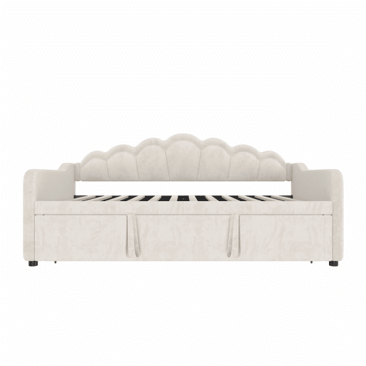 Sofá-cama com gaveta 90x200 cm (180x200 cm) - cama extensível, sofá-cama individual e duplo, veludo, faixa LED colorida, sem colchão - bege