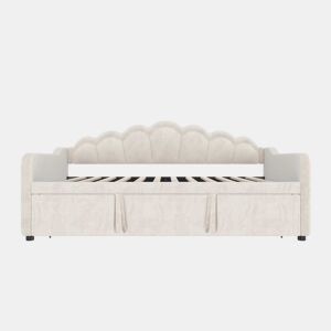 Sofá-cama com gaveta 90x200 cm (180x200 cm) - cama extensível, sofá-cama individual e duplo, veludo, faixa LED colorida, sem colchão - bege