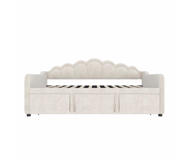 Sofá cama nido 90x200 cm (180x200 cm) - cama extensible, sofá cama individual y doble, terciopelo, tira led de colores, sin colchón - beige