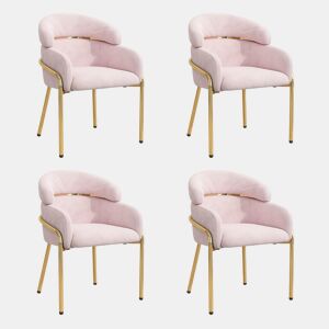 Conjunto de 4 cadeiras de sala de jantar - luxo leve, sala de estar e quarto, pernas metálicas, veludo - rosa