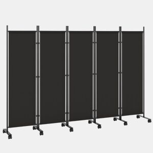 Outsunny Biombo Dobrável de 5 Painéis com 12 Rodas 252x170 cm Biombo Separador de Ambientes com Clipes de Conexão para Montagem Personalizada para Sala ou Escritório, Preto