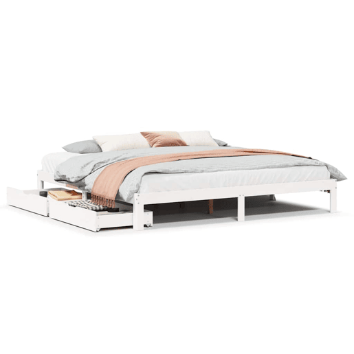 Estrutura de Cama de casal simple c gavetas 180x200 cm pinho maciça branco Estrutura de Cama de casal simple c gavetas 180x200 cm pinho maciça branco