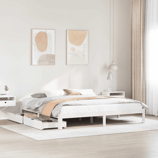Estrutura de Cama de casal simple c gavetas 180x200 cm pinho maciça branco Estrutura de Cama de casal simple c gavetas 180x200 cm pinho maciça branco