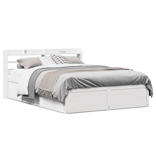 Estrutura De Cama De Casal c cabeceira - 140x190 cm pinho maciço branco