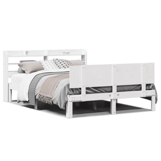 Estrutura De Cama De Casal c cabeceira - 150x200 cm pinho maciço branco Estrutura De Cama De Casal c cabeceira - 150x200 cm pinho maciço branco
