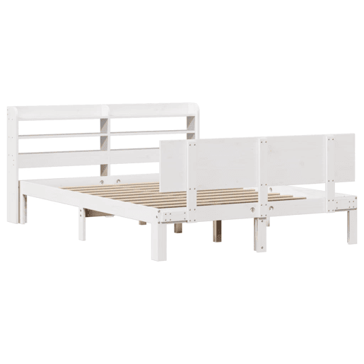 Estrutura De Cama De Casal c cabeceira - 150x200 cm pinho maciço branco Estrutura De Cama De Casal c cabeceira - 150x200 cm pinho maciço branco