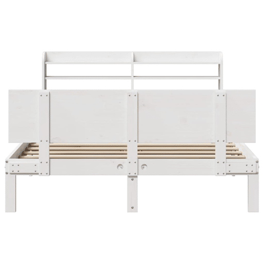 Estrutura De Cama De Casal c cabeceira - 150x200 cm pinho maciço branco Estrutura De Cama De Casal c cabeceira - 150x200 cm pinho maciço branco