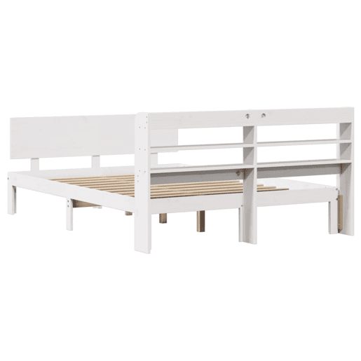Estrutura De Cama De Casal c cabeceira - 150x200 cm pinho maciço branco Estrutura De Cama De Casal c cabeceira - 150x200 cm pinho maciço branco