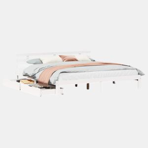 Estrutura De Cama De Casal Moderno c gavetas - 200x200 cm pinho maciço branco