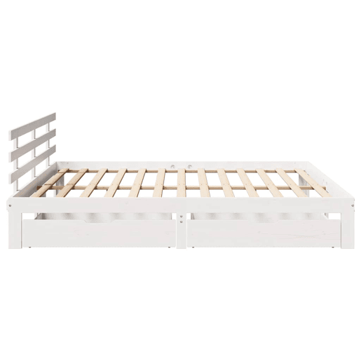 Estrutura De Cama De Casal Moderno c gavetas - 200x200 cm pinho maciço branco