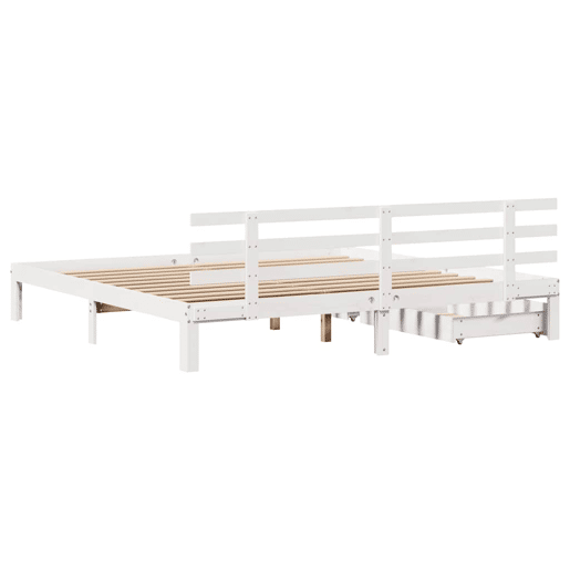 Estrutura De Cama De Casal Moderno c gavetas - 200x200 cm pinho maciço branco
