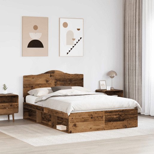 Estrutura de cama de casal com cabeceira - Madeira antiga 150 x 200 cm