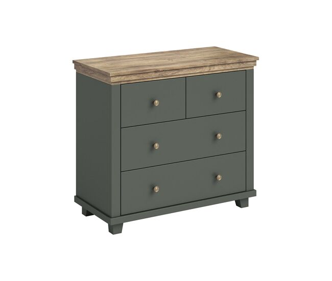 Cómoda de 4 cajones Martin Verde y Madera