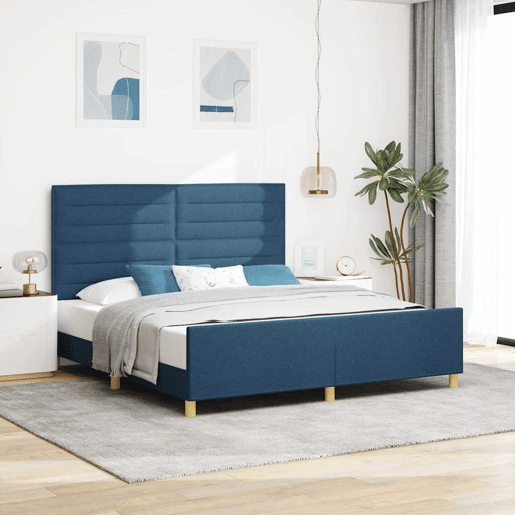 Estrutura da Cama de casal simple com cabeceira Azul 180 x 200 cm tecido