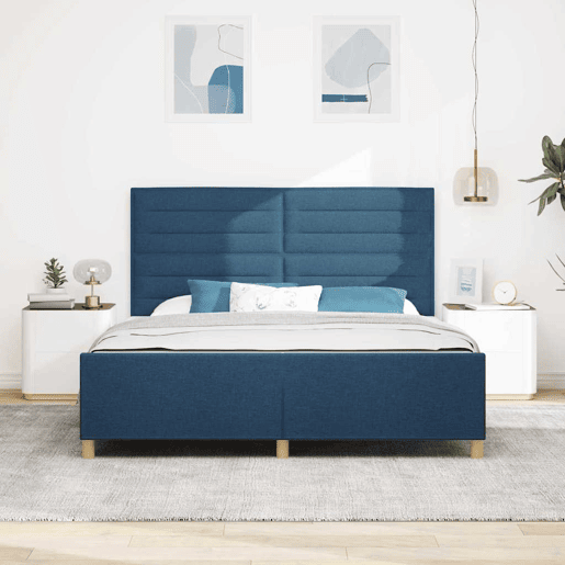 Estrutura da Cama de casal simple com cabeceira Azul 180 x 200 cm tecido