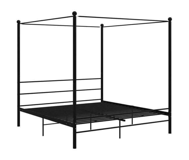 Estructura de cama doble matrimonial con dosel sin colchón metal negro 200x200 cm