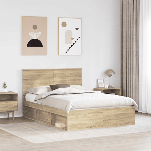 Estrutura da Cama de casal moderno com cabeceira Carvalho Sonoma 150 x 200 cm