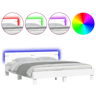 Estrutura de Cama de casal para adultos com cabeceira e luzes LED 200x200 cm branco