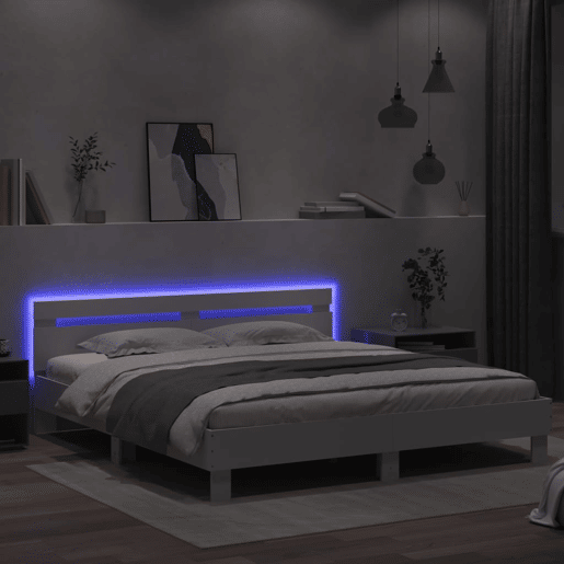 Estrutura de Cama de casal para adultos com cabeceira e luzes LED 200x200 cm branco