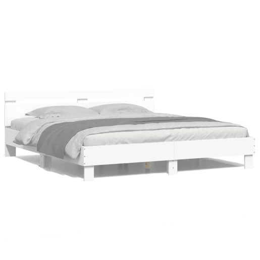 Estrutura de Cama de casal para adultos com cabeceira e luzes LED 200x200 cm branco