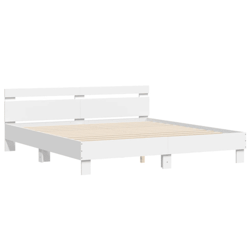 Estrutura de Cama de casal para adultos com cabeceira e luzes LED 200x200 cm branco