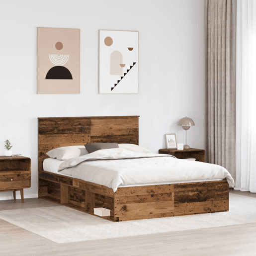Estrutura de cama de casal com cabeceira - Madeira antiga 150 x 200 cm