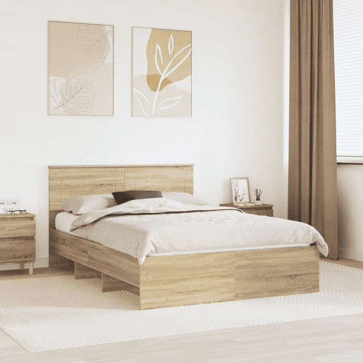 Estrutura da Cama de casal moderno com cabeceira Carvalho Sonoma 160 x 200 cm