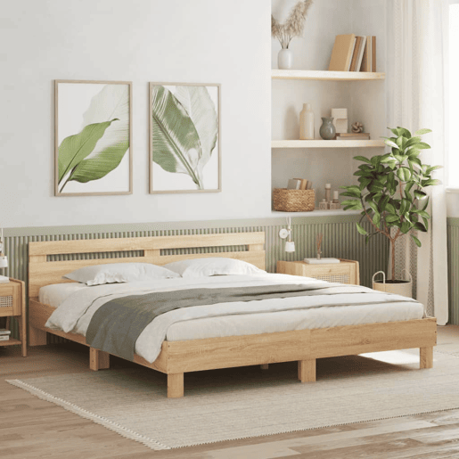 Estrutura Cama de casal simple c cabeceiraluzes LED 200x200cm carvalho sonoma