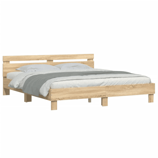 Estrutura Cama de casal simple c cabeceiraluzes LED 200x200cm carvalho sonoma