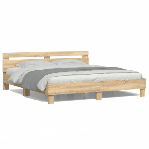 Estrutura Cama de casal simple c cabeceiraluzes LED 200x200cm carvalho sonoma