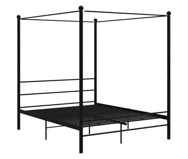 Estructura de cama doble matrimonial con dosel sin colchón metal negro 160x200 cm