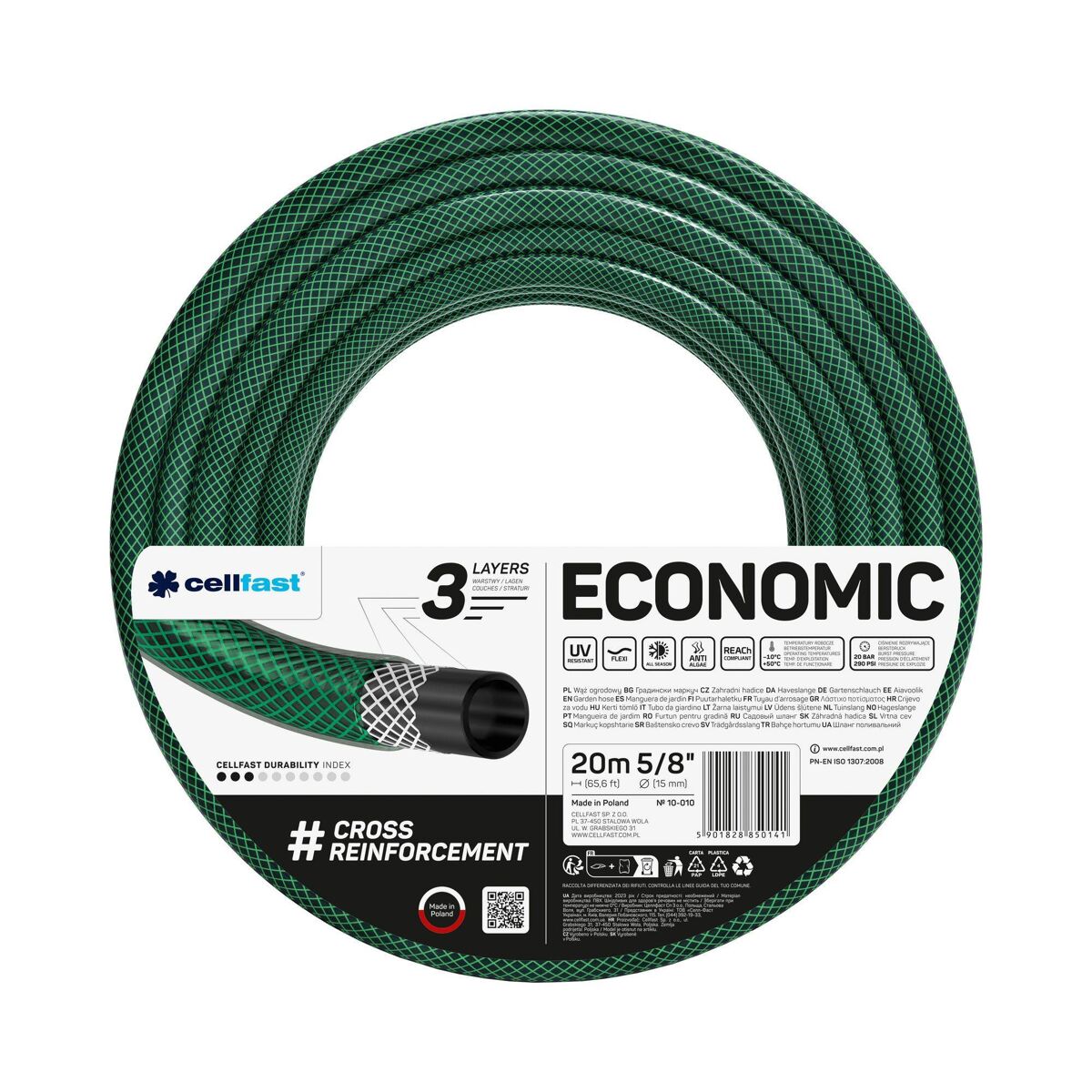 Manguera de jardín economic de 3 capas, diámetro de 5/8"(15mm) y una longitud de 20 metros.