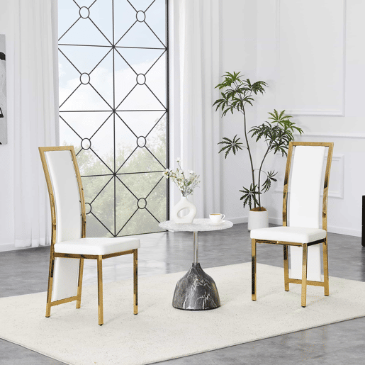Cadeiras de sala de jantar 2 unidades - estilo minimalista europeu, PU branco + estrutura metálica dourada - Branco+Dourado