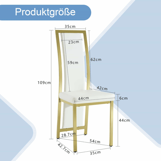 Cadeiras de sala de jantar 2 unidades - estilo minimalista europeu, PU branco + estrutura metálica dourada - Branco+Dourado