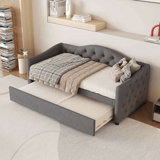 Cama extra extensível 90x200 cm - sofá-cama individual, cama extraível, estilo minimalista, linho - cinzento