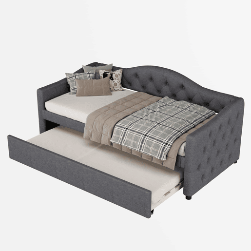 Cama extra extensível 90x200 cm - sofá-cama individual, cama extraível, estilo minimalista, linho - cinzento