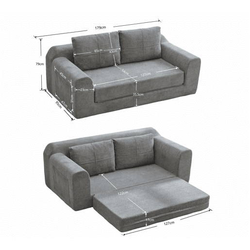 Sofá-cama dobrável de 2 lugares - Conversível, moderno, com almofada e futon - Cinza escuro