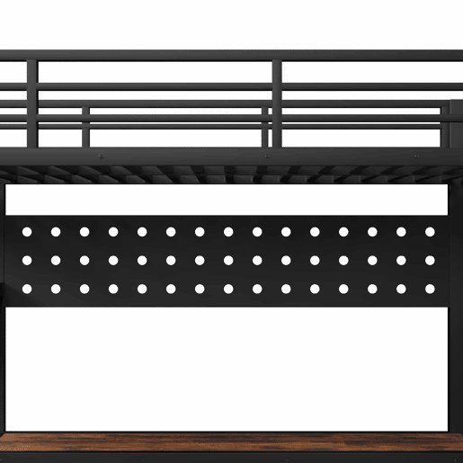 Cama alta 90x200 cm - em metal com secretária, gaveta, painel perfurado, prateleira, tomada e luz LED, sem colchão - preta