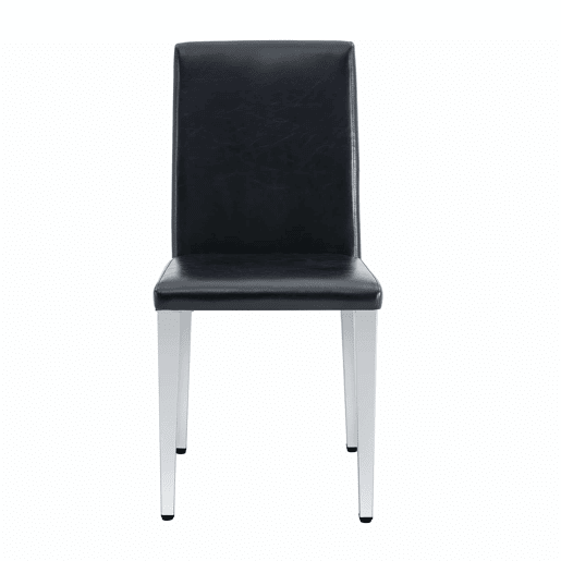 Cadeiras de sala de jantar, 4 unidades - design minimalista de luxo europeu leve, assento em pele sintética preta e pernas metálicas prateadas - preto e prateado